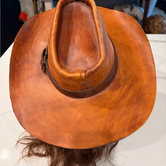 Stylish Brown Leather Cowboy Hat - Picture 3 of 4